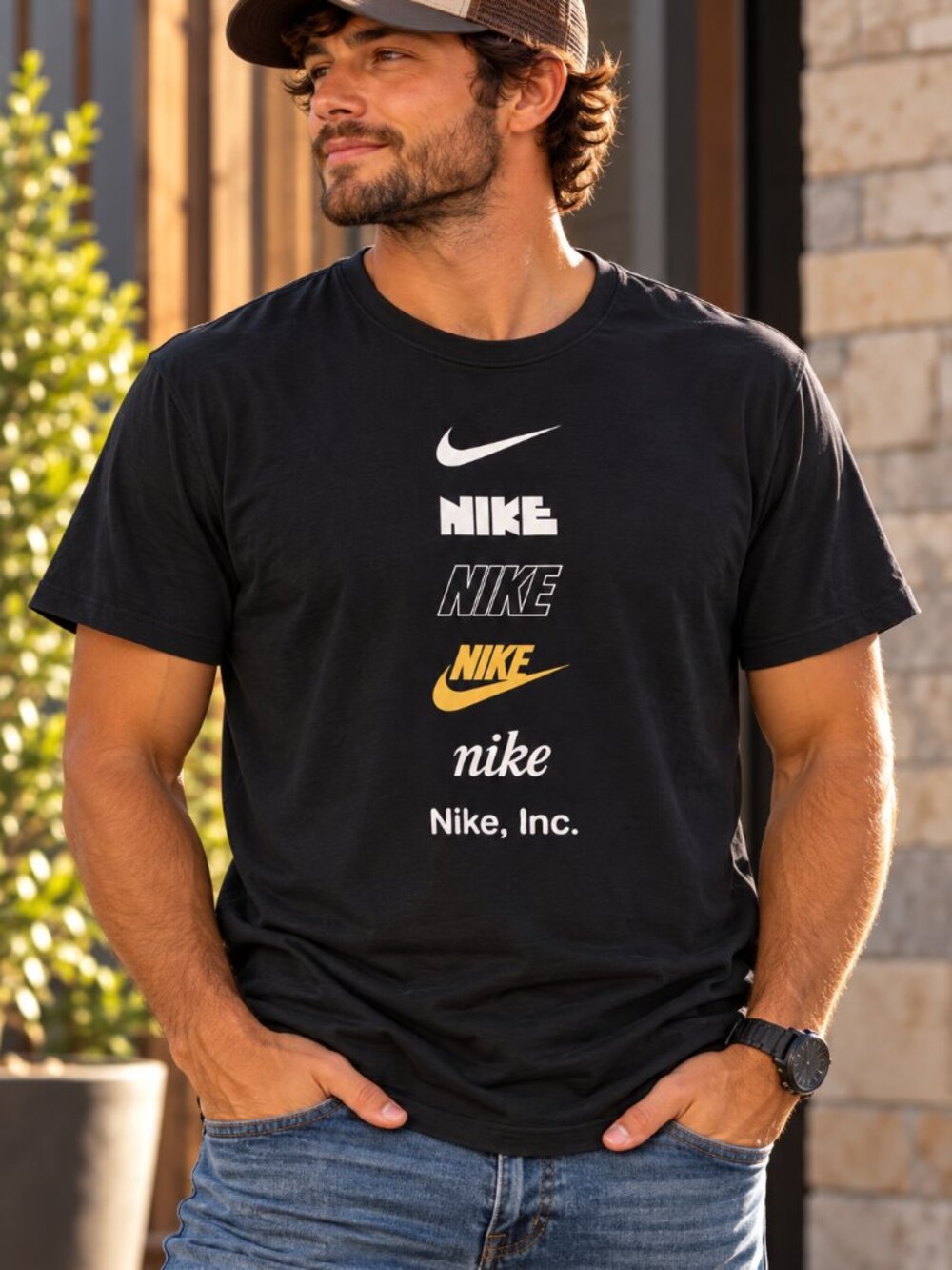 Nike The Nike Tee Mens M Black Multi Logo Swoosh Graphic T Shirt 0053